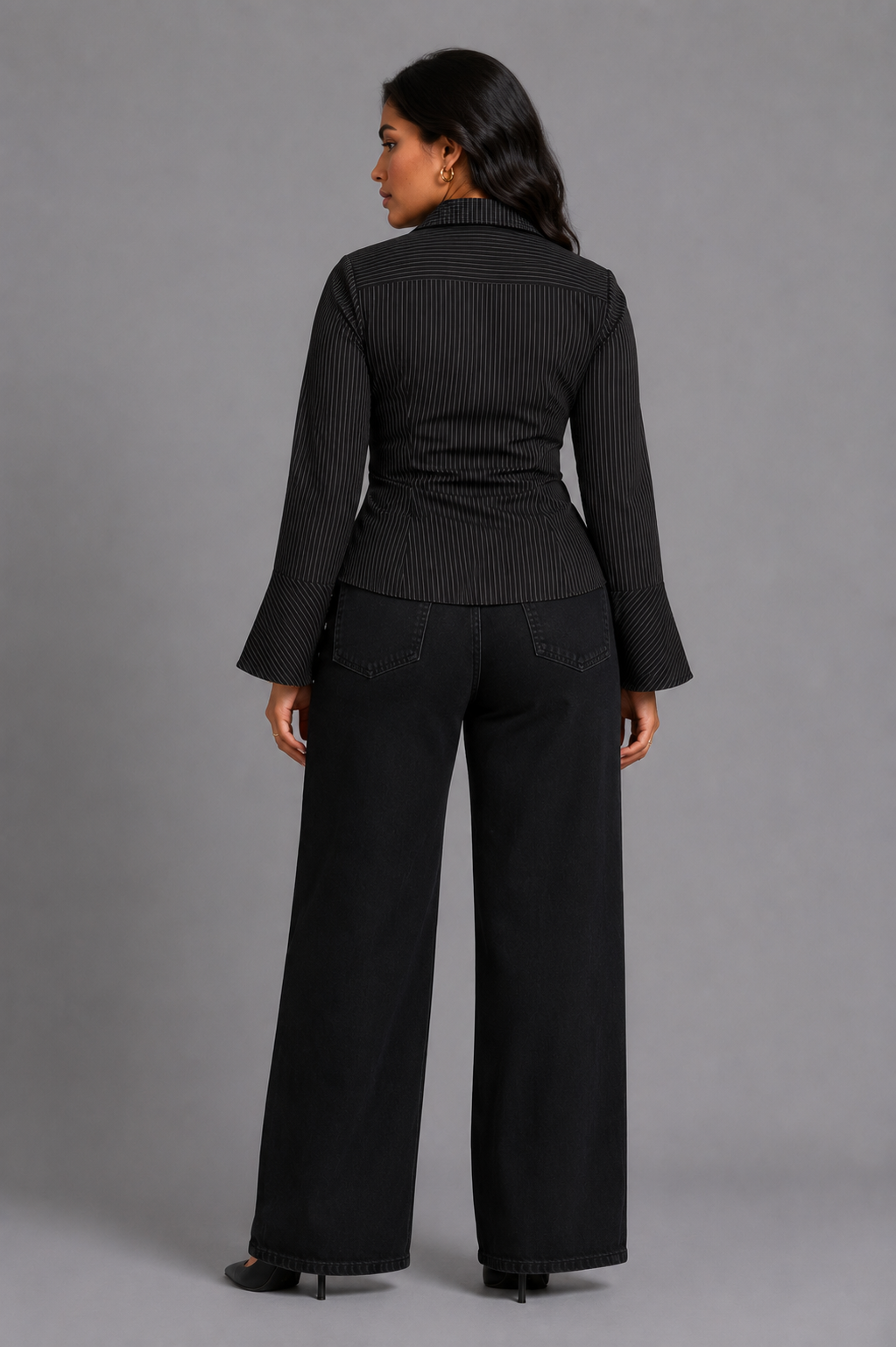 Marielle Pinstripe Flare Sleeve Shirt
