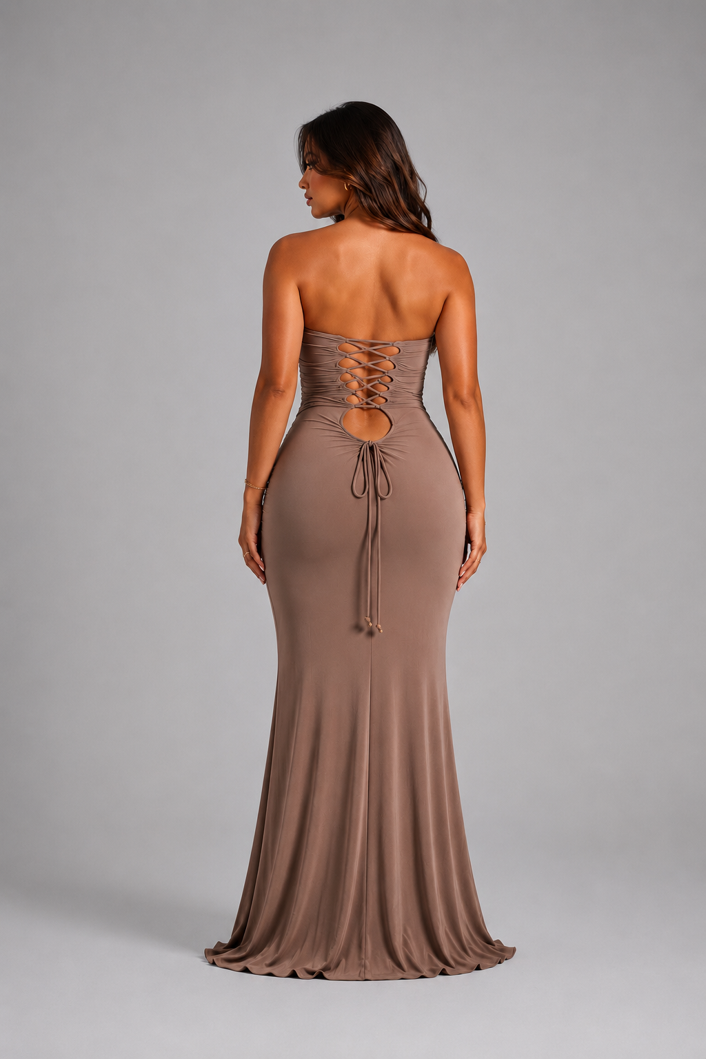 Amora Strapless Ruched Maxi Dress