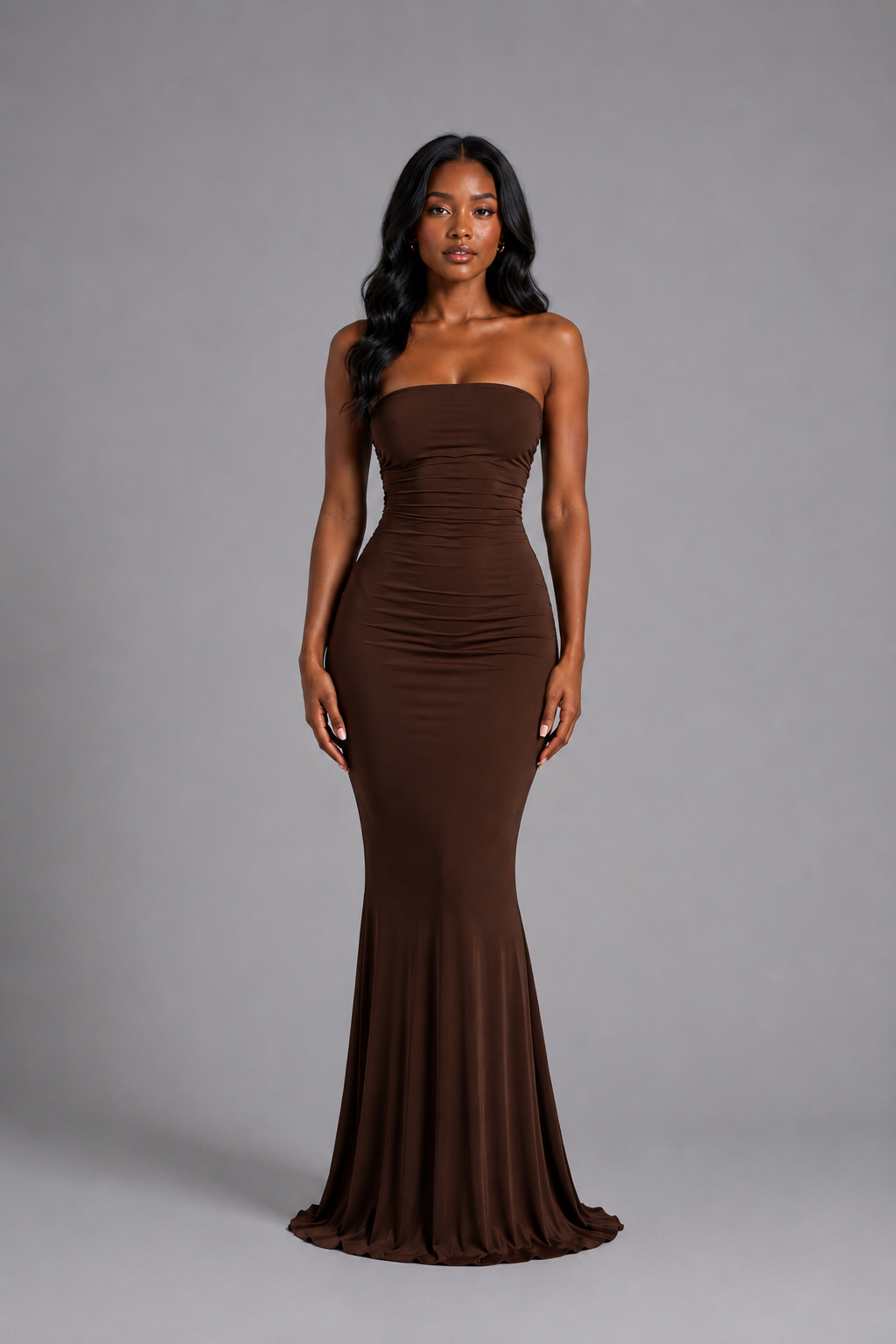 Amora Strapless Ruched Maxi Dress