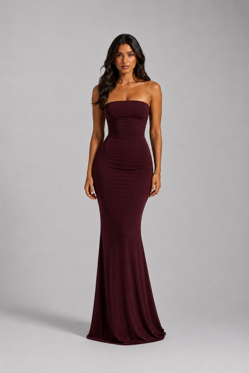 Amora Strapless Ruched Maxi Dress
