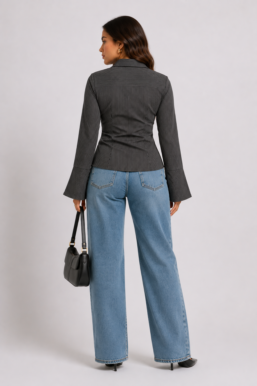 Marielle Pinstripe Flare Sleeve Shirt