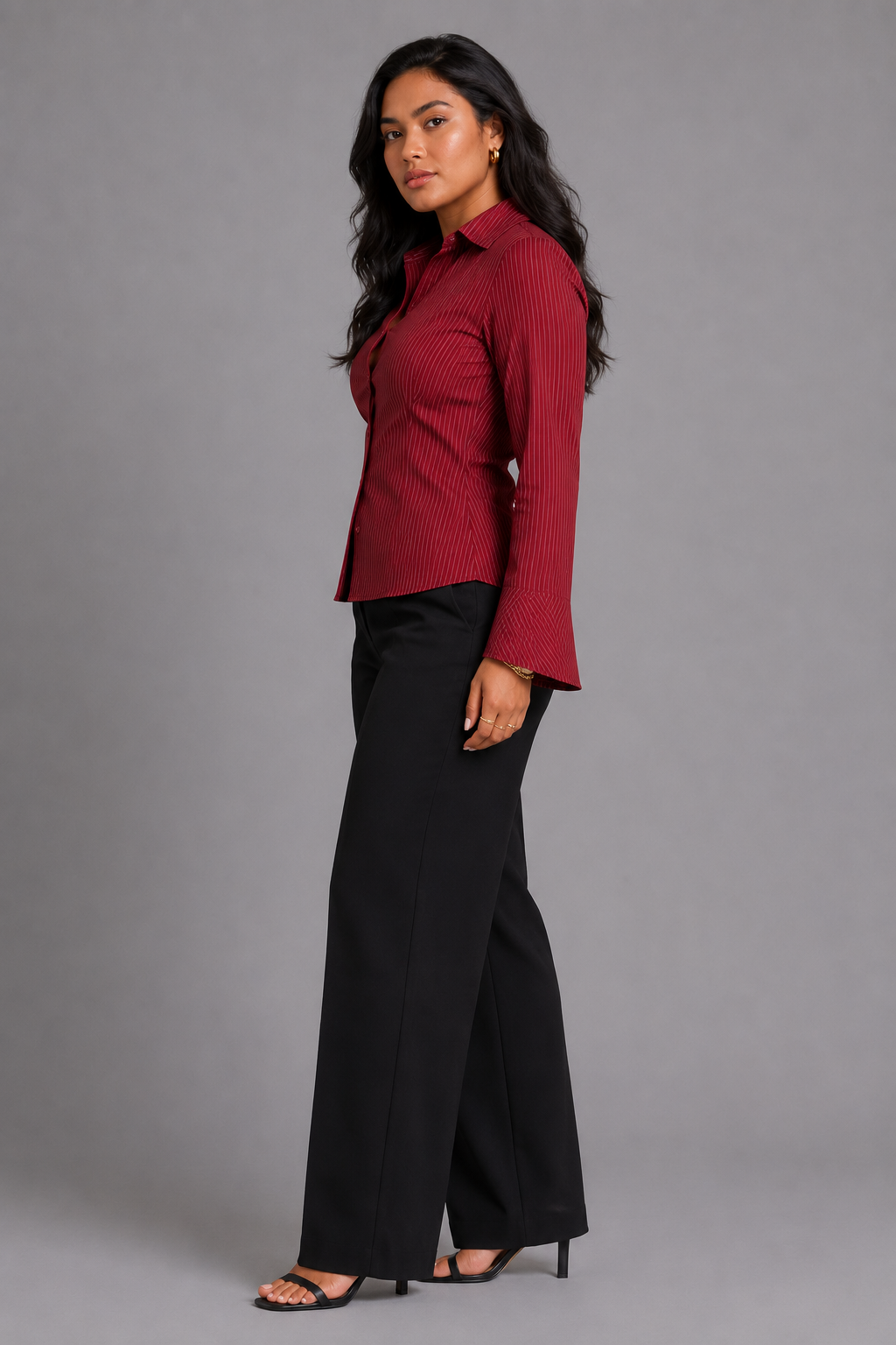 Marielle Pinstripe Flare Sleeve Shirt