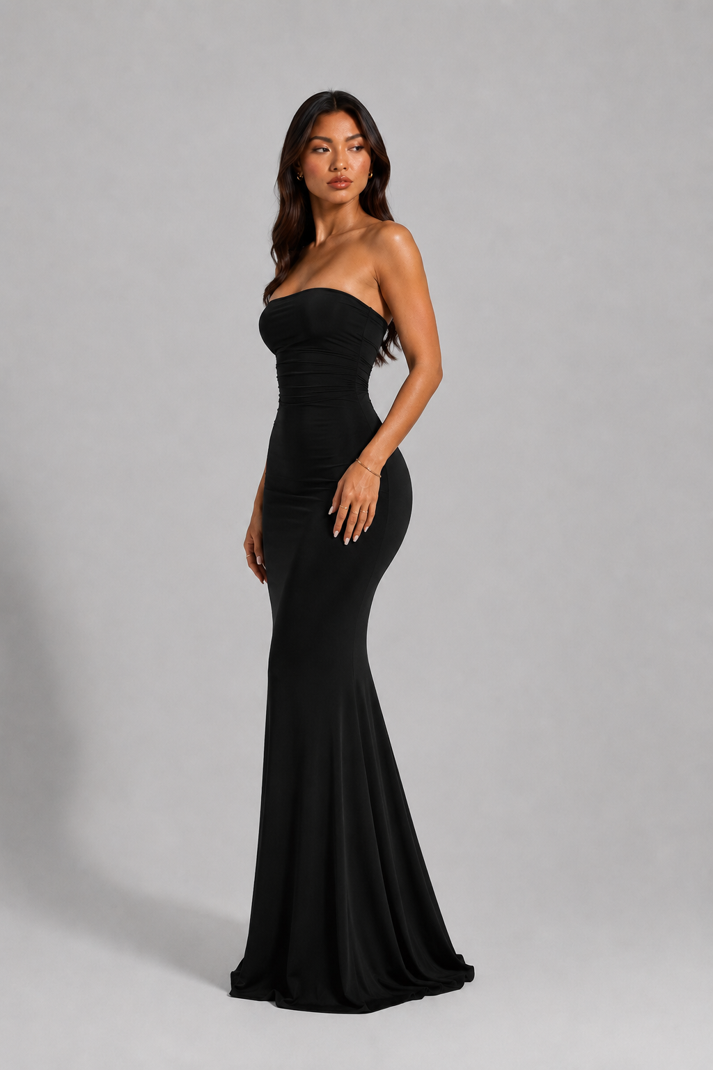 Amora Strapless Ruched Maxi Dress