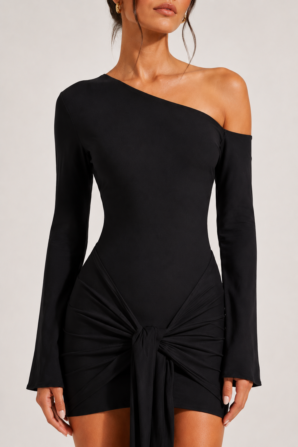 Sienna One-Shoulder Knot Mini Dress