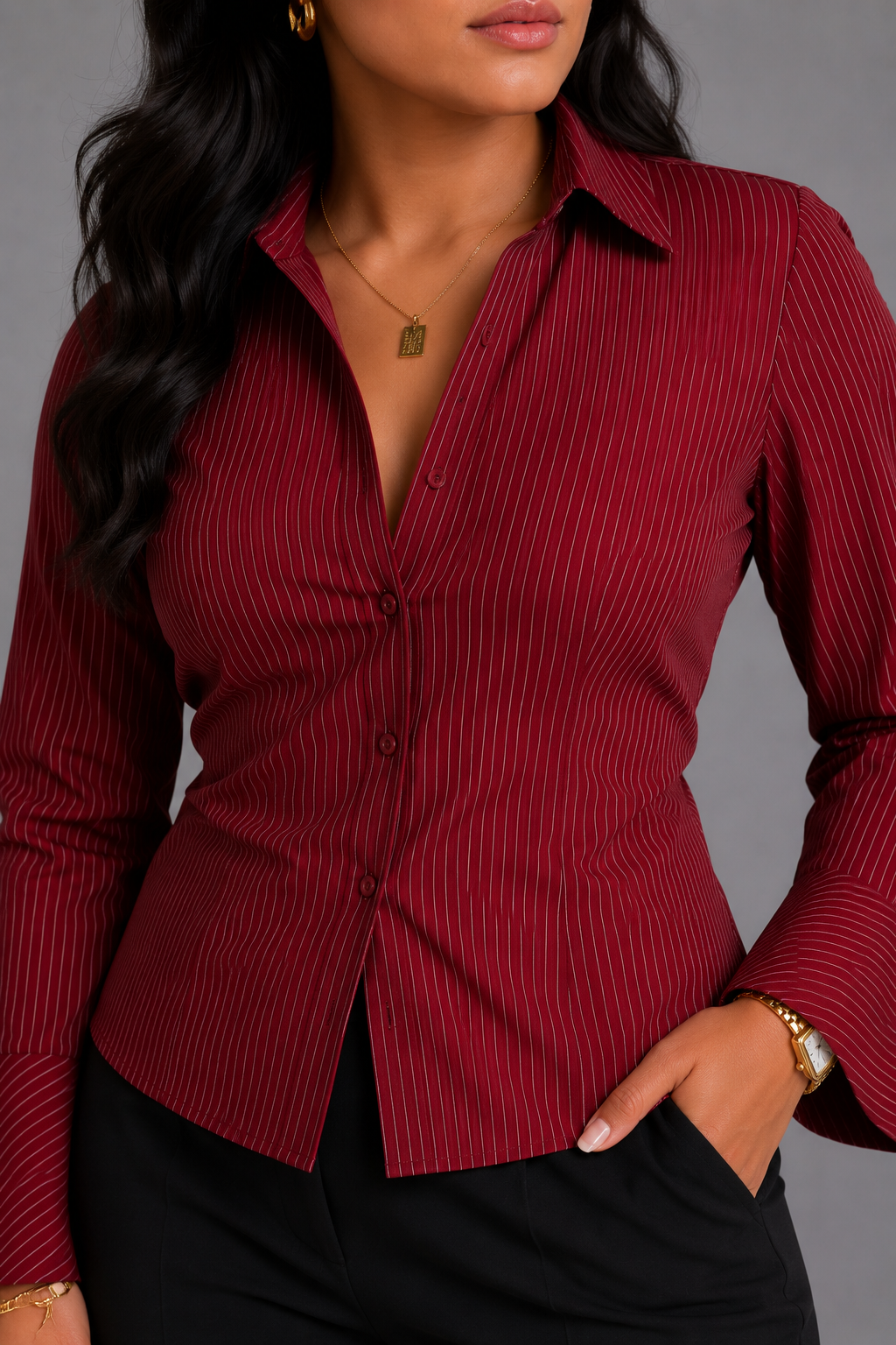 Marielle Pinstripe Flare Sleeve Shirt